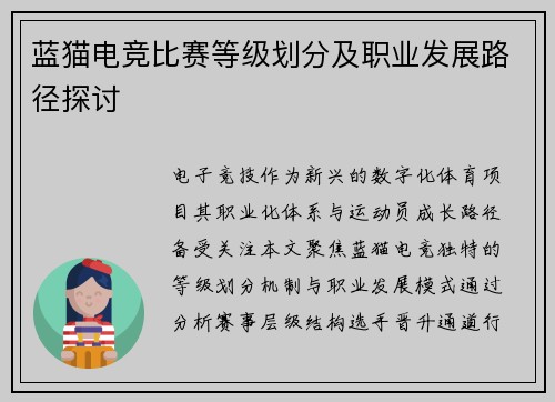 蓝猫电竞比赛等级划分及职业发展路径探讨
