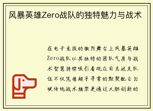 风暴英雄Zero战队的独特魅力与战术